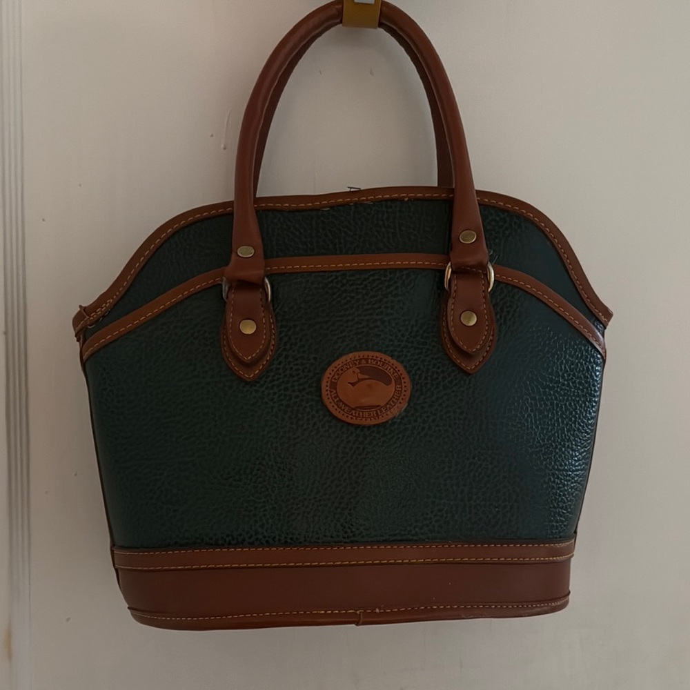 Dooney & Bourke Forest Green Leather Satchel with Brown Trim